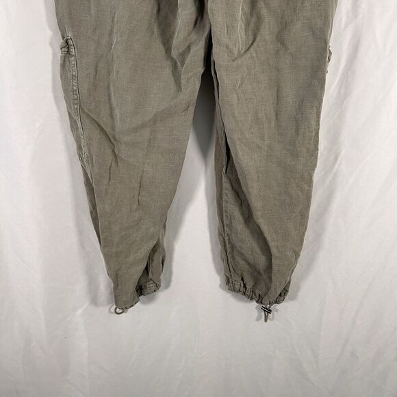 NWOT Nichole Miller Cargo Joggers Women's Medium Light Green Linen Bl Drawstring - Picture 9 of 12